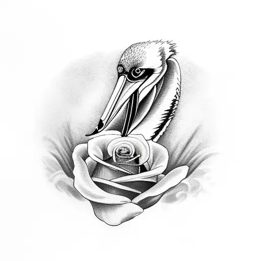 Pelican with a rose in its mouth tattoo design idea
