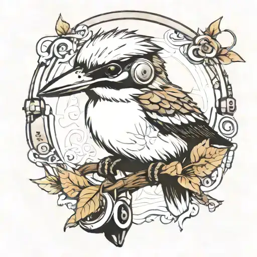 kookaburra standing on headphones tattoo design idea