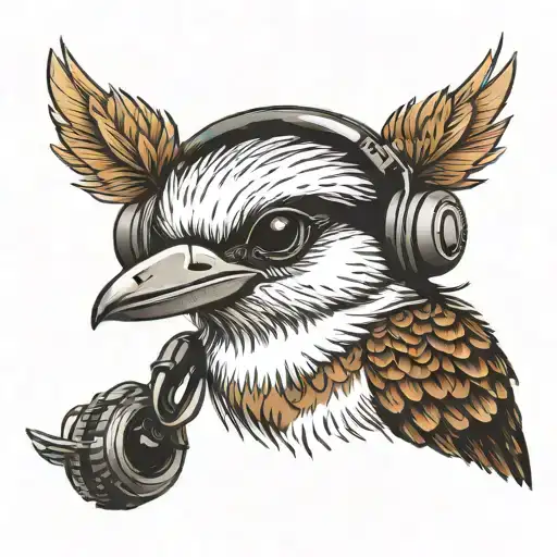 kookaburra with headphones tattoo design idea