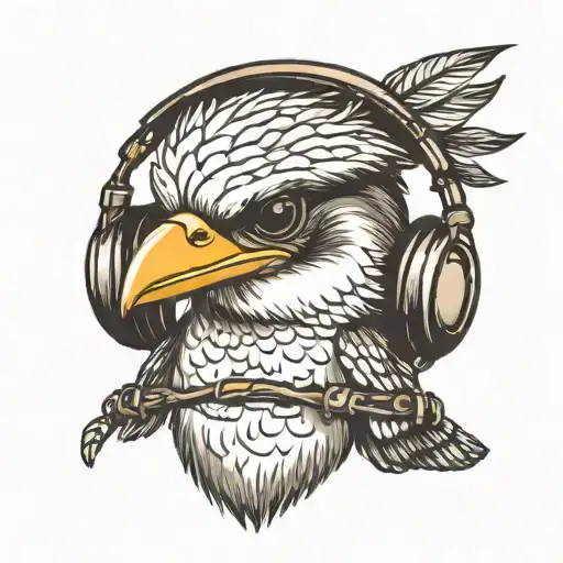 kookaburra wearing headphones tattoo design idea