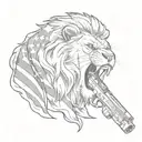 A lion roaring in front of an American flag with a gun in its mouth tattoo design idea