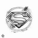Superman logo lapida con nombre tattoo design idea