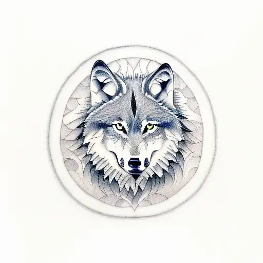 Wolf with Roman numerals tattoo design idea
