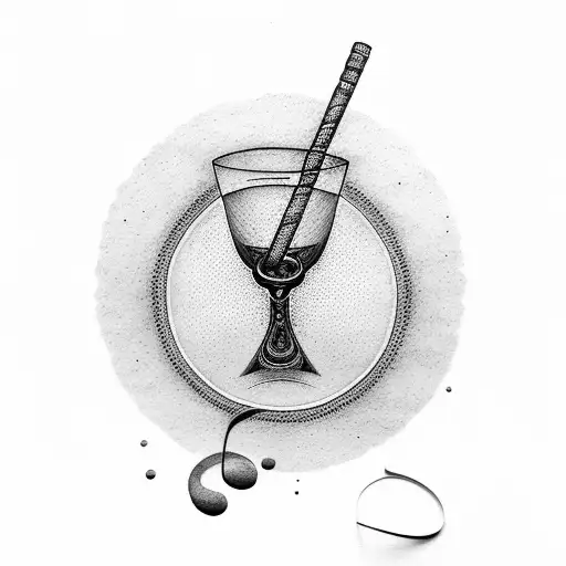 A dotwork tattoo of a wine glass with musical notes floating out of it tattoo design idea