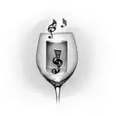 A dotwork tattoo of a wine glass with musical notes floating out of it tattoo design idea