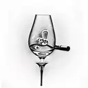 A dotwork tattoo of a wine glass with musical notes floating out of it tattoo design idea