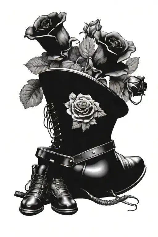 Air Force helmet and boots with black roses growing from the boots  tattoo design idea