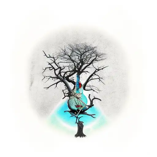 dead tree with a bass guitar tattoo design idea