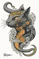 black cat with a bearded dragon on its head tattoo design idea
