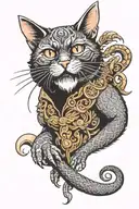 black cat with a bearded dragon on its head tattoo design idea