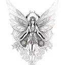 A hippy styled fairy, symbolising strength and empowerment  tattoo design idea