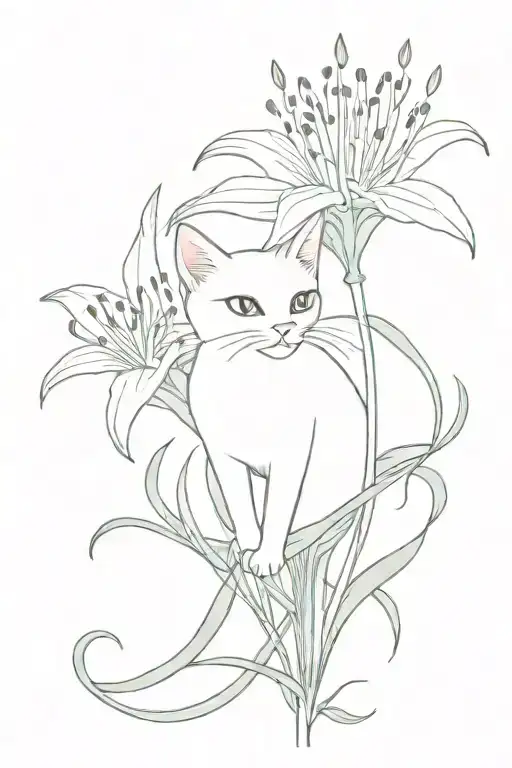red spider lily with small cute cat tattoo design idea
