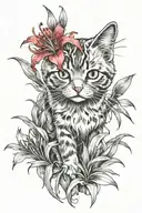 red spider lily with small cute cat tattoo design idea