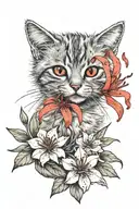 red spider lily with small cute cat tattoo design idea