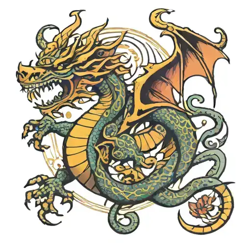 dragon with libra scale tattoo design idea