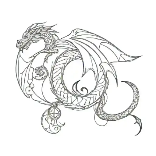 Dragon with libra scale tattoo design idea