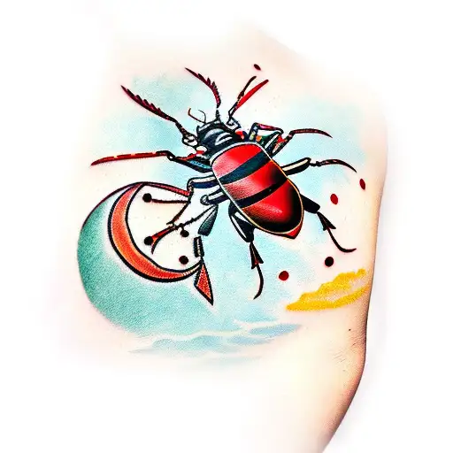 beetle red and black egyptian tattoo design idea