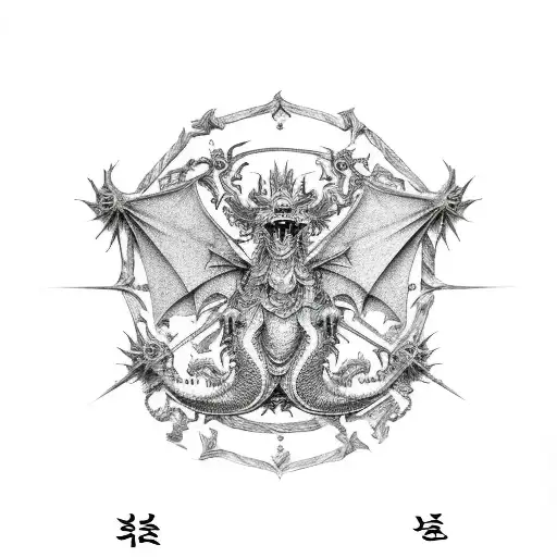 holy roman empire the dragon with germand and korean symbols tattoo design idea