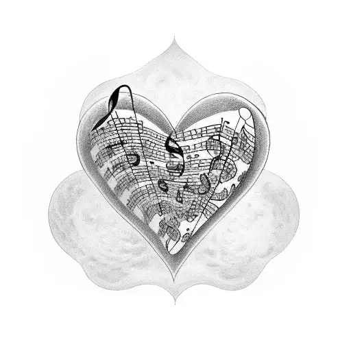 A tattoo of a heart-shaped music sheet with the initials TMS and TPS tattoo design idea