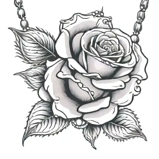 Rose with beads necklace intertwined within tattoo design idea