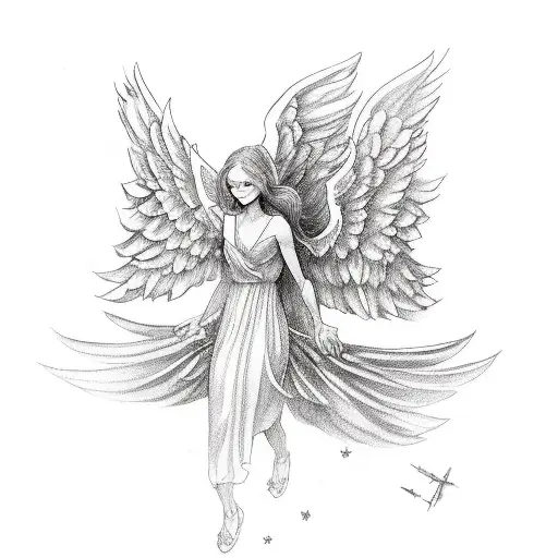 one wing to represent an angel that presents the world for anniversary tattoo design idea