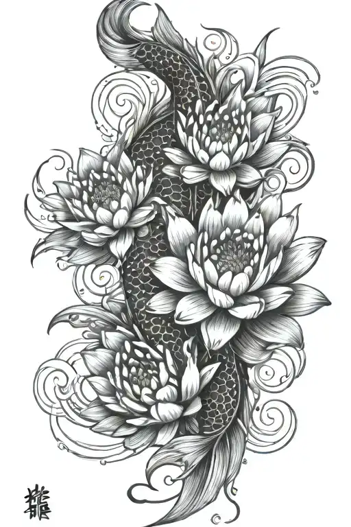 water lotus water koi fish spine tattoo tattoo design idea