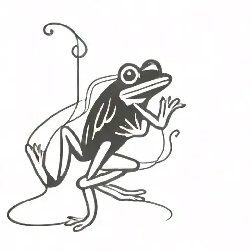 A minimalist tattoo of a frog croaking a musical note, representing your passion for frogs and music tattoo design idea