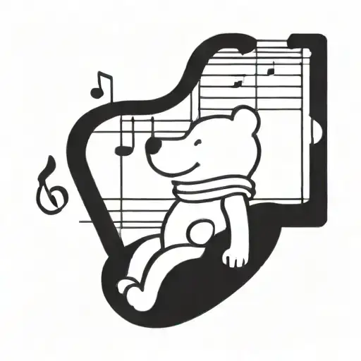 A minimalist tattoo of a silhouette of Pooh Bear sitting on a musical note, combining your love for Pooh Bear and music tattoo design idea