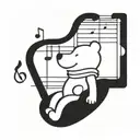 A minimalist tattoo of a silhouette of Pooh Bear sitting on a musical note, combining your love for Pooh Bear and music tattoo design idea