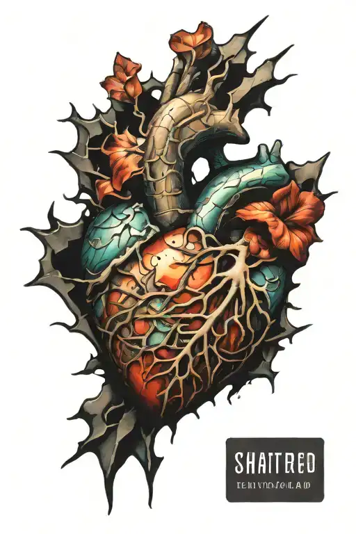 shattered heart tattoo design idea