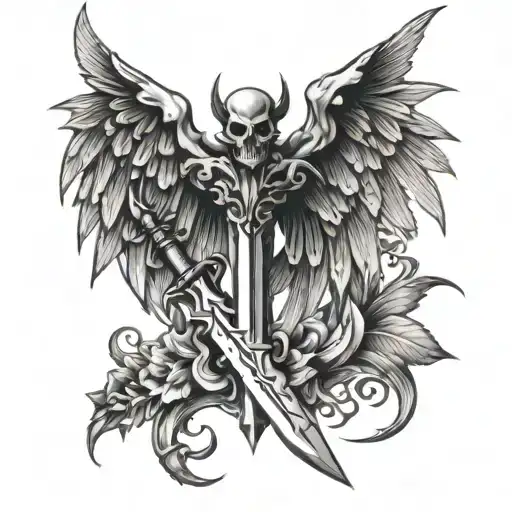 Demon daggers from Lucifer with angel wings tattoo design idea