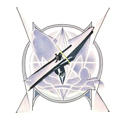 A tattoo of the Virgin Mary hang gliding, minimalist tattoo design idea