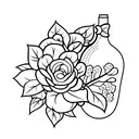 wine bottle with hydrangeas  tattoo design idea