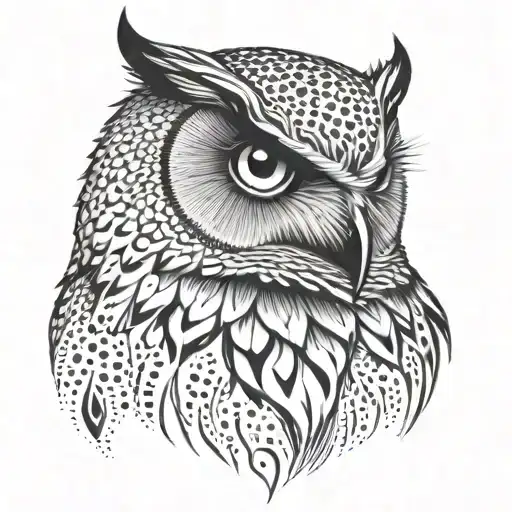 head of an owl, with evil eyes with high contrasts  tattoo design idea