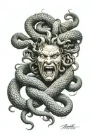 Medusa  real face real snakes tattoo design idea