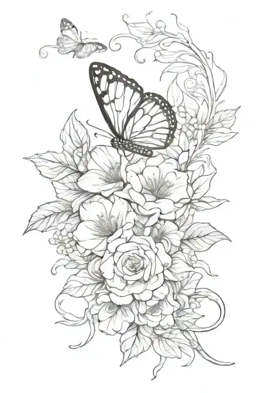 flowers starting from the inner arm, cradling a butterfly on the biceps, and extending outward towards the shoulder  tattoo design idea