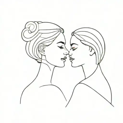 portrait of two women in love facing each other tattoo design idea