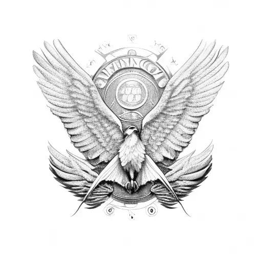 american eagle with wings spread out and holding 1911 pistols in both claws tattoo design idea