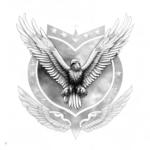 american eagle with wings spread out and holding 1911 gun in both claws tattoo design idea