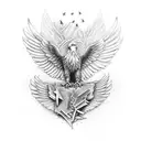 american eagle with wings spread out and holding 1911 pistols in both claws tattoo design idea