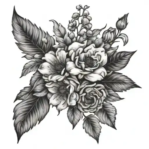 November  April and September birth flower bouquet tattoo design idea