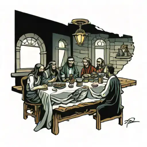 last supper table tattoo design idea