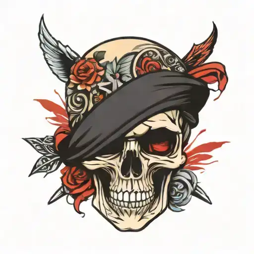 skull rock star with bandana tattoo design idea