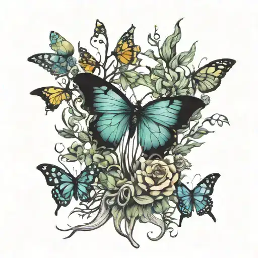 poison tree roots, butterfly, eclipse merging tattoo design idea