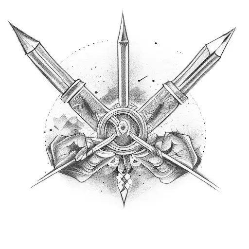 hand holding wand tattoo design idea