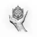 hand holding wand tattoo design idea