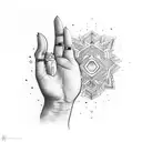 hand holding wand tattoo design idea