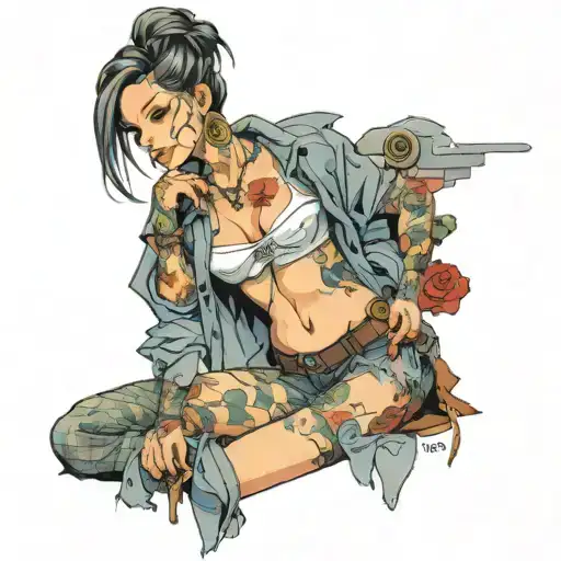 hot girl in ripped clothes  tattoo design idea