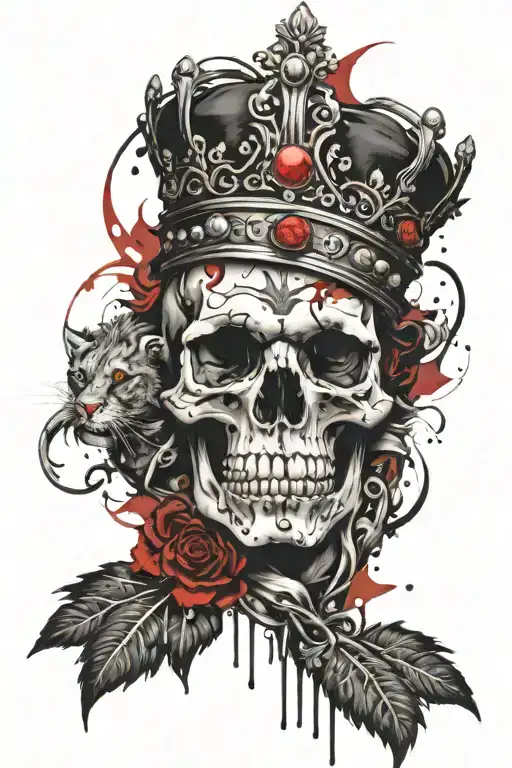skull and lion wearing a crown tattoo design idea