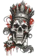 skull and lion wearing a crown tattoo design idea